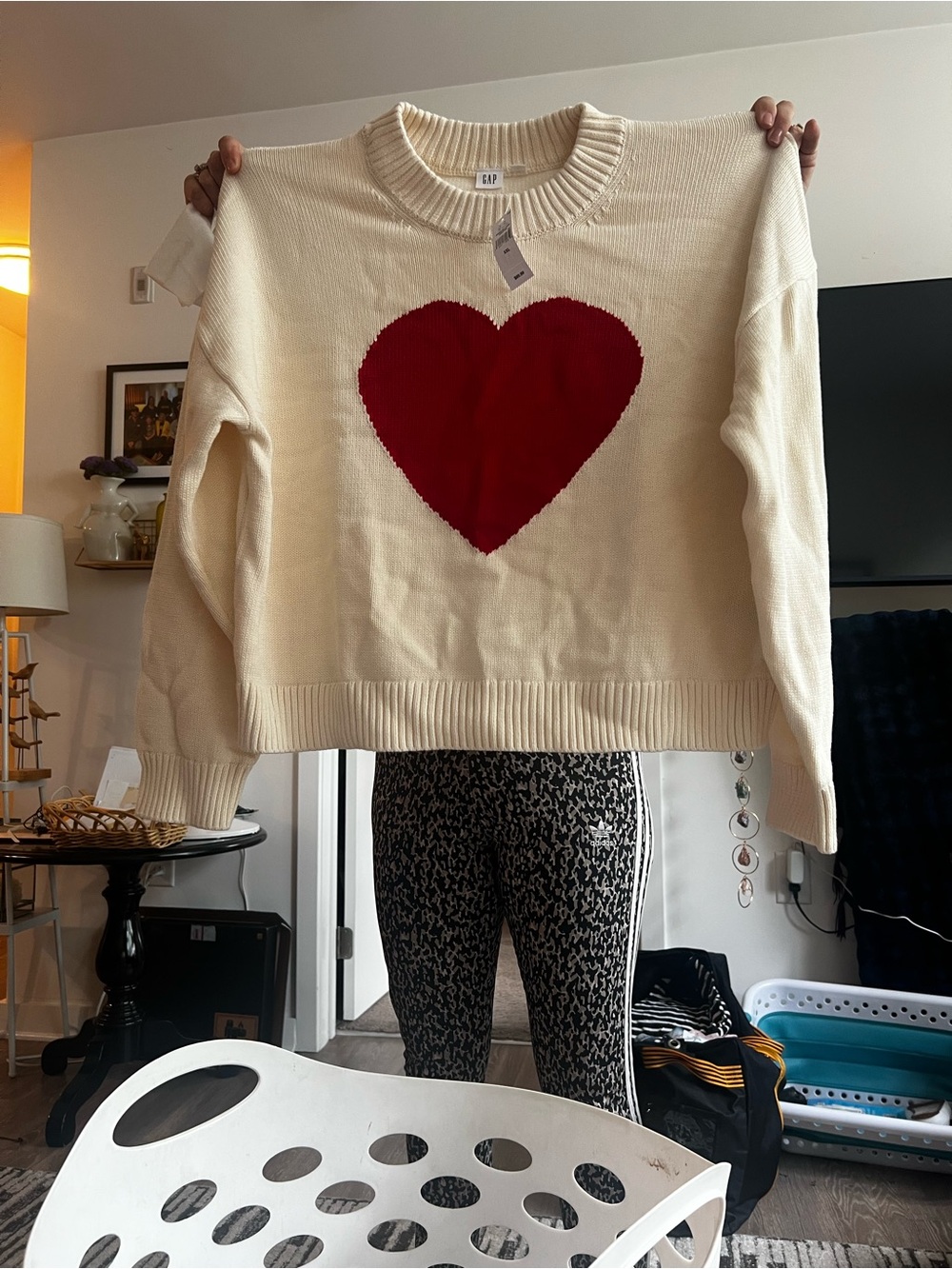 GAP Cream Sweater with Bold Red Heart